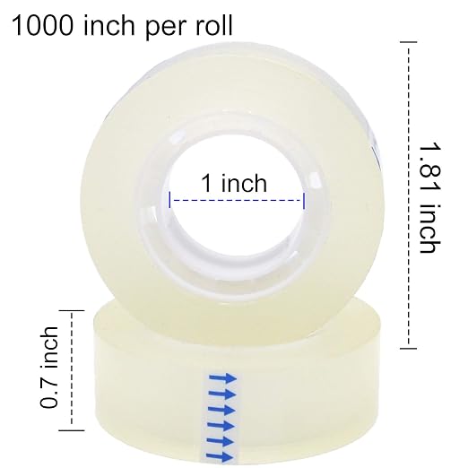 OWLKELA 6 Rolls Transparent Tape Refills, Clear | All-Purpose, Transparent Glossy Tape, Ideal for Office, Home and School