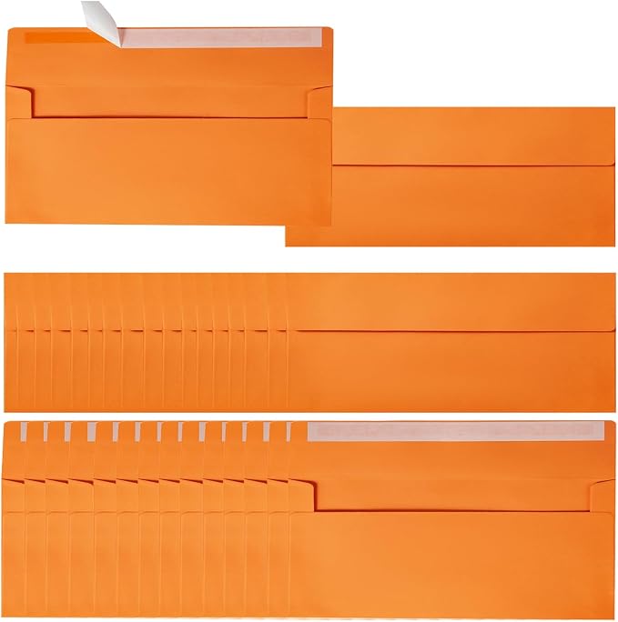 100 Pack Colored #10 Business Envelopes, 4.13 x 9.49 Inches, Dark Orange | Self Seal, Standard Envelopes, For Office Checks, Business Letter Mailing, Greeting Card