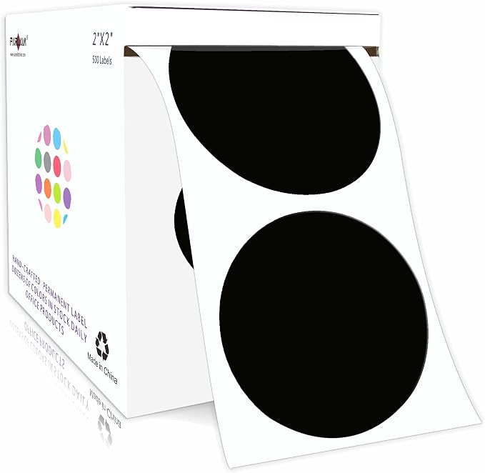 PARLAIM 2 Inch Color-Coding Labels, 500 per Roll Round Permanent Adhesive Color Coding Circle Dot Stickers for Inventory Office Home(Black)