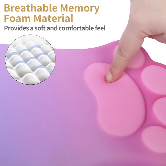 L-SPOUTTO Ergonomic Mouse Pad with Wrist Rest,Pink Mouse Pad Wrist Support | Cute Cat Paw Comfortable Massage Design,Computer Pain Relief Mousepad with Non-Slip Base for Desk Laptop Gaming,Pink&Purple