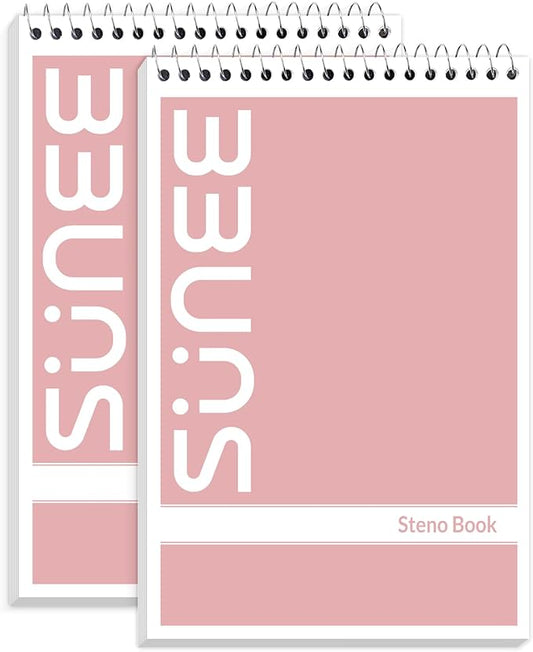 SUNEE 2 Pack Steno Pads 6x9, Gregg Rule, 60 Sheets, Spiral Notebook 6x9, White Paper, Take Notes with Top Spiral Notebook, for School, University, College, Work, Office, Pink