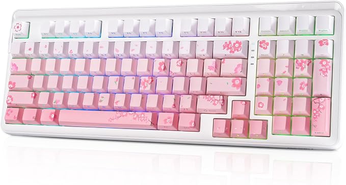 DAREU EK98pro Sakura Pink Wireless Mechanical Keyboard,Tri-Mode BT/2.4GHz/USB-C Creamy Gaming Keyboard with Number Pad,Gasket Structure,Hot Swappable Custom,RGB Backlit for Win/Mac
