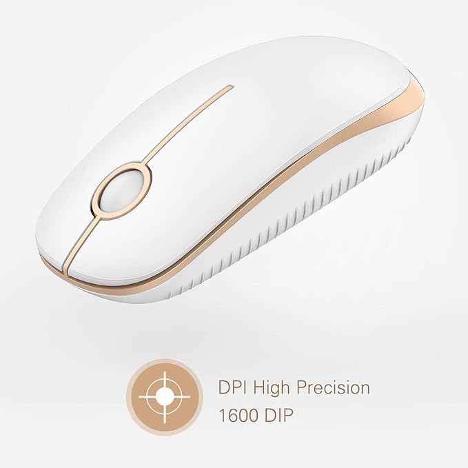VssoPlor Wireless Mouse, 2.4G Slim Computer Laptop Mouse, White and Gold | Portable Mouse, Plug & Play USB Nano Receiver, Quiet Silent Optical Mice for Notebook, PC, Laptop, Computer, Windows, Mac