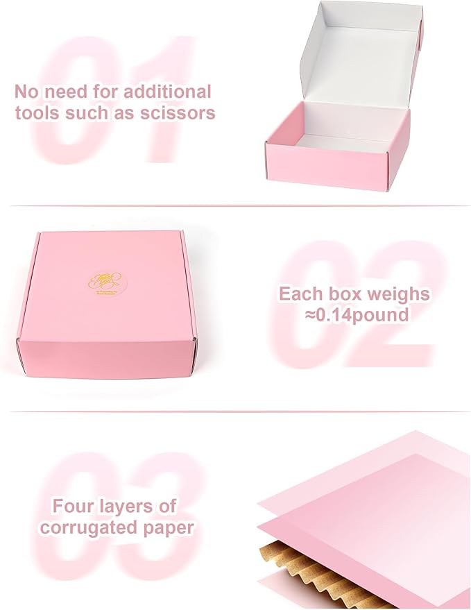 6x6x2 Pink Shipping Boxes for Small Business, Pack of 50 Small Cardboard Boxes for Shipping Mailer Packaging