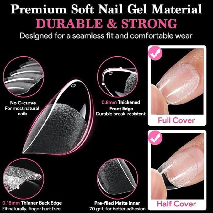 Short Round False Nail Tips, 15 Sizes 510 PCS Clear Soft Press On Fake Nail Pre-shaped Half Matte Full Cover Gel Nail Tips Extensions Strong Thick Long Lasting for DIY Beginners & Salon Manicure