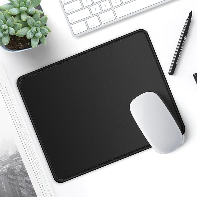 ITNRSIIET 1 Pack Mouse Pad with Stitched Edge Premium Textured Square Mouse Mat Washable Non-Slip Rubber Base Smooth Precise Operation Desktop Protection Mat, 10.2×8.3×0.12 inches, Black