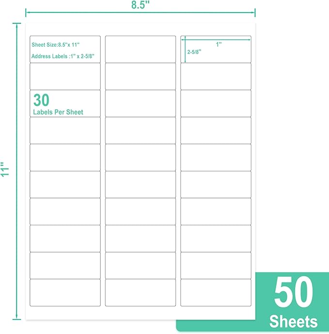 L LIKED Printable Address Labels, 1" x 2-5/8", 1,500 Labels, 30 per Sheet, Mailing Labels for Envelopes (50 Sheets) (Pack of 2)