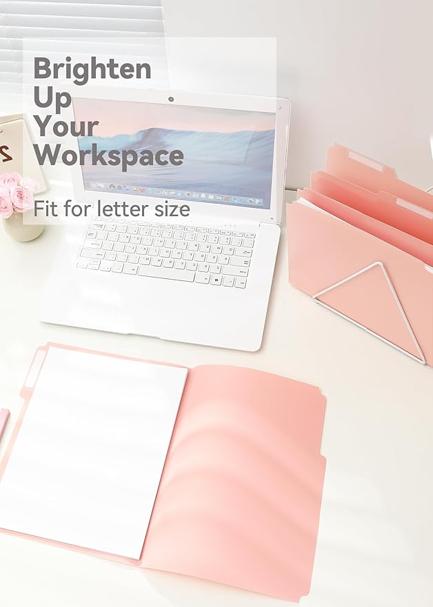 Plastic Manila Folders 8.5 x 11, 12 Pack, Poly Pastel File Folders, 1/3-Cut Tabs with Colorful Labels, Letter Size