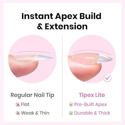 Beetles Tipex Lite Pre-Built Apex Gel Nail Tips, Almond Short, 256pcs Value Pack, 16 Sizes, Flat-Nail Friendly Acrylic Tips for Natural Nail Beds, Easy for Beginner DIY