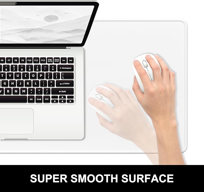 Hsurbtra Desk Pad, 23.6" x 13.8" Premium-Textured Desk Mat, Stitched Edge Anti-Slip Waterproof Rubber Mouse Pad, M Extended Computer Mat for Office Gaming Laptop Keyboard Ivory White