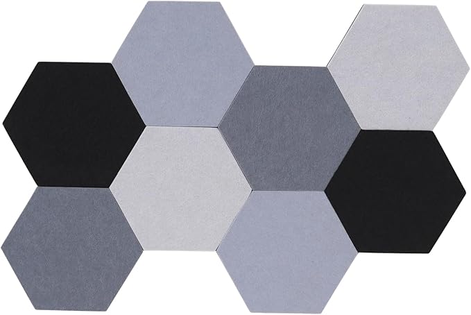 8Pcs Hexagon Felt Cork Board Tiles Self Adhesive Bulletin Board, Pin Board for Wall Decor Memos Photos Display (Set Q)