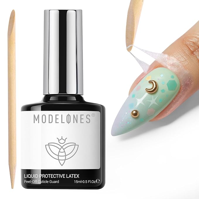 modelones Gel Polish Liquid Latex for Nails, 15 ml Peel Off Nail Polish Barrier with Stick, Fast Dry Cuticle Guard, Skin Protector for Fingers