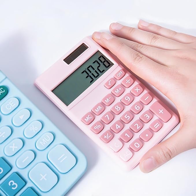 Basic Standard Calculators Small Digital Desktop Calculator with 8-Digit LCD Display, Battery Solar Power Smart Calculator Pocket Size for Kids for Home School (Pink Blue 2pcs)
