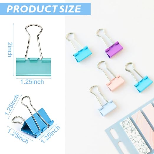 150pcs Binder Clips 1.25 Inches Medium Colored Binder Office Clamps Colored Paper Clips and Binder Clip Bulk for Office Supplies, Home, School (Medium-Color)