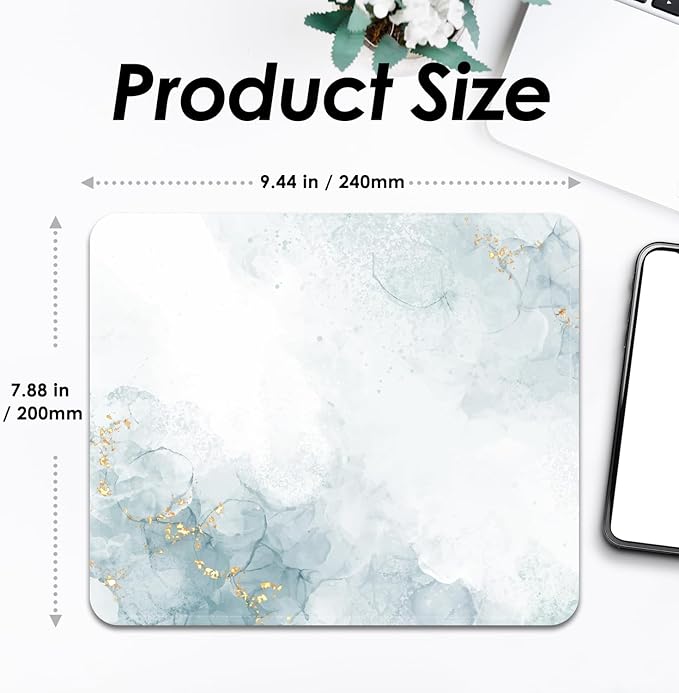 Mouse Pad with Stitched Edges - Minimalist Mousepad for Women, 9.25 x 7.75 inch Washable Square Desk Pad, Non-Slip Rubber Base, Office Home Laptop Accessories - Mist Calm
