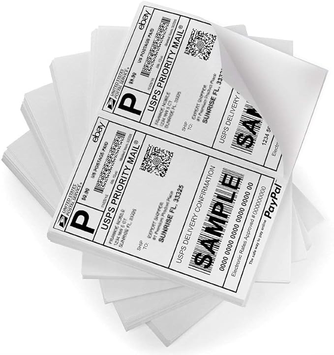 FungLam Shipping Labels with Self Adhesive, for Laser & Inkjet Printers, 8.5 x 5.5 Inches, White, Pack of 1000 Labels