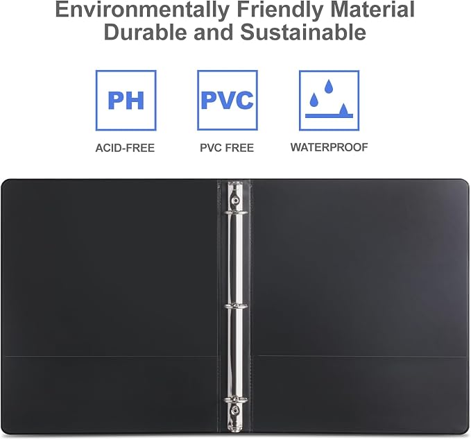 ViVin 1/2 Inch Binders 3 Ring, Sturdy Half Inch Binders, 36 Pack, Black | PVC-Free, Fits 100 Sheets of 8.5'' x 11'' Paper, Clear View Cover, 2 Interior Pockets, Office Home School Use