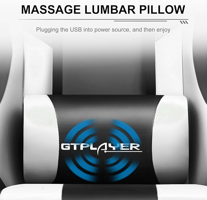 GTPLAYER Gaming Chair, Computer Chair with Footrest and Lumbar Support, Height Adjustable Game Chair with 360°-Swivel Seat and Headrest and for Office or Gaming (White)