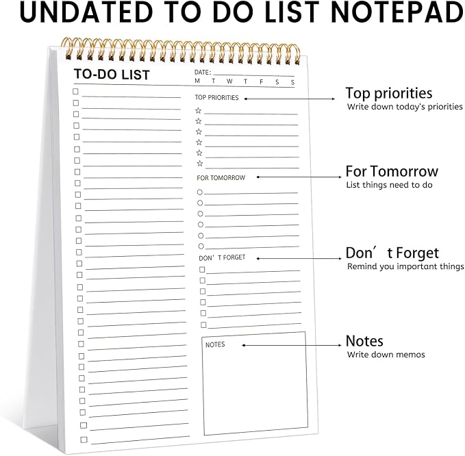 to Do List Notepad, 120 Pages 8.5x11" to Do List Notebook Undated Daily Planner Notepad with Task Checklist to Do and Note Organization