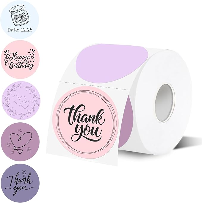 Thermal Label,2 Inch Pink Gradient Round Thermal Printer Stickers,Self-Adhesive Round Direct Thermal Labels,Thermal Stickers for DIY Logo Design,Name Tag (500 Labels/1 Roll)