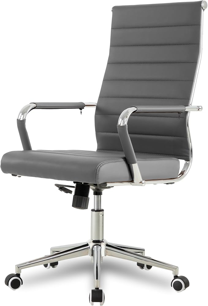 Okeysen Office Desk Chair, Ergonomic Leather Modern Conference Room Chairs, Executive Ribbed Height Adjustable Swivel Rolling Chair for Home Office Set of 1. (Grey)