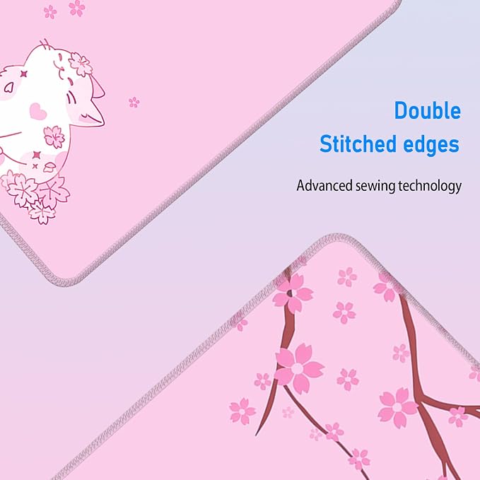 Pink Cute Anime Desk Mat,Cherry Blossom Cat Girly Mousepad,31.5x12in | XL Large Japanese Gaming Mouse Pad for Women Girls,Pastel Sakura Aesthetic Office Desk Decor Keyboard Mat,80x30 cm