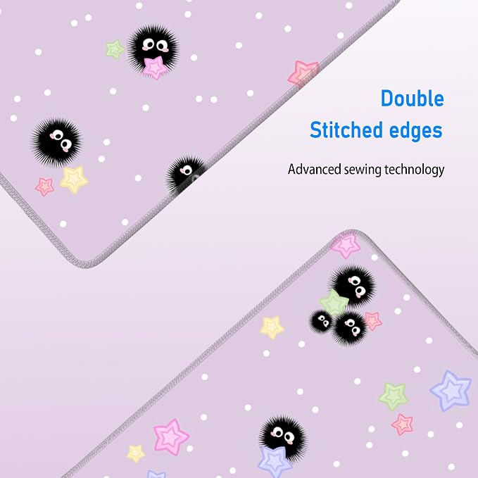 Cute Purple Mouse Pad,Large Kawaii Gaming Desk Mat 31.5 x 12 in | Star Sea Urchin Anime Lilac Decor Mousepad for Girls Women,Pastel Lavender Extended Girly Deskmat with Stitched Edges
