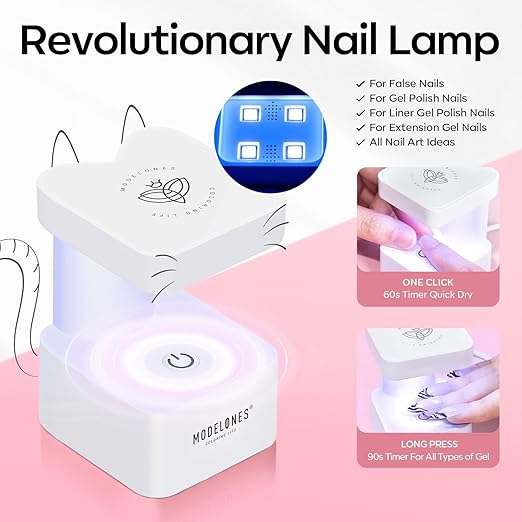 modelonesX Nail Gel Kit,15Sizes Pre-shaped Gel Nail Tips Short Almond Shape, 9-in-One Glue Prep Dehydrator & Portable Led Lamp, 510Pcs Press On Extension Kit Gift for Women