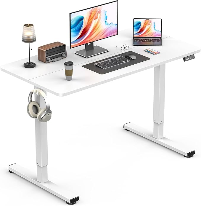 Standing Desk, Height Adjustable Electric Stand up Desk, 40 x 24 Inches Sit Stand Home Office Desk with Splice Board, White Frame/White Top