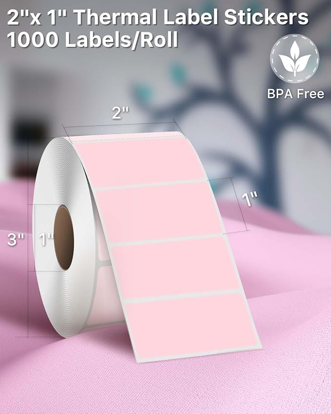 iEager 2x1 Inch Thermal Labels, Pink Rectangle Thermal Printer Stickers, Durable Shipping Label Printer Sticker for Barcode, Name, Address, 1000 Labels/Roll
