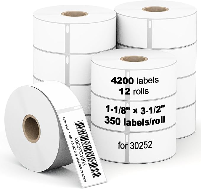 (4200 Labels/12 Rolls) Labelebal 12 Rolls Compatible with DYMO 30252,1-1/8" x 3-1/2"(28mm x 89mm) Direct Thermal Labels,Shipping Replacement Labels Compatible for DYMO LabelWriter Printer