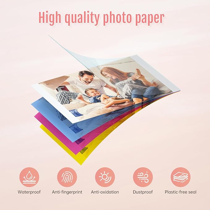 HPRT 4"X 6" Photo Paper 108 Sheets and Two Ribbons，Designed iDPRT CP4100/CP4000L/CP6000 Photo Printer