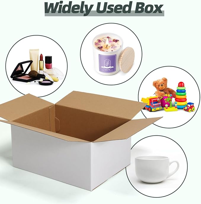 CRUGLA 12x9x6 Shipping Boxes 15 Pack, White Corrugated Cardboard Boxes with Side-Lock and Pre-Applied Double-Sided Tape, Easy Assemble Packing Mailer Boxes for Small Business Shipping
