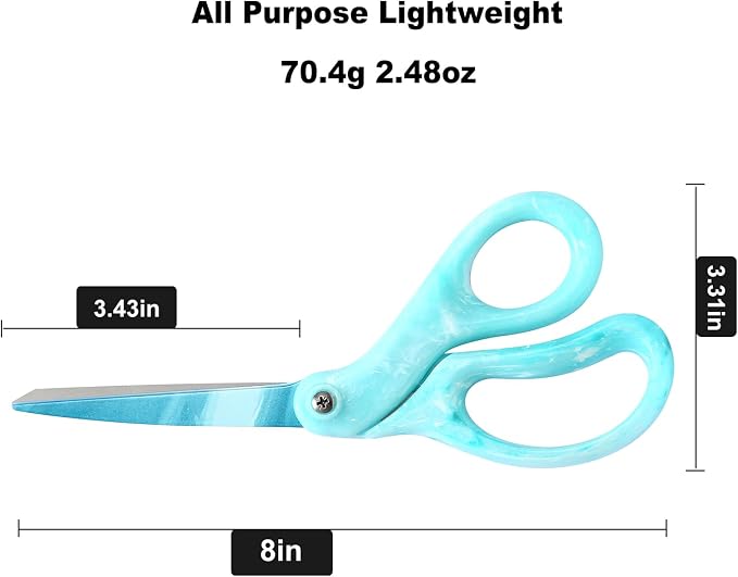 LIVINGO Fabric Scissors 8" All Purpose Shears Gradient Green | Heavy Duty Stainless Steel Blade, Smooth Grip Handle, Ribbon Fabric Paper Cutting, Sewing Craft Home Use