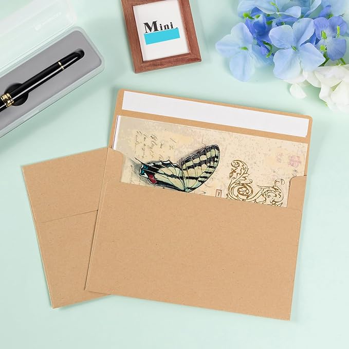 100 Pack A7 Envelopes Self-Adhesive, 5.24 x 7.21 Inches, Brown | 5x7 Envelopes, For Invitations, 5x7 Greeting Cards