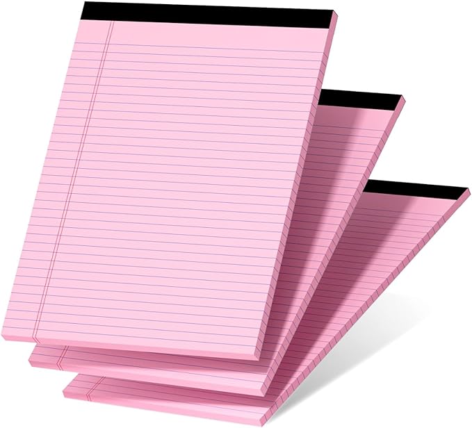3 Pcs Legal Pads 8.5 x 11 Pink Note Pads 8.5 x 11 Notepad Total 75 Sheets, Micro Perforated Writing Pads Color Lined Paper College Ruled Pad of Paper Notebook To-Do List for School & Office Supplies