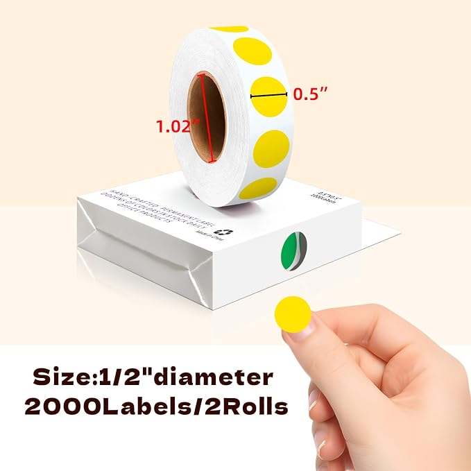 PARLAIM 1/2" Round Color-Code Dot Stickers,Adhesive 2000 Stickers Rolls dots Label Dispenser Box Green Circle Stickers Labels(Green+Yellow)
