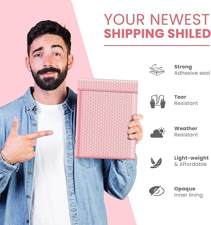 Light Pink Bubble Mailers 12.5x19, Poly Padded Envelopes #6, 100 Pack | Holds Clothing & Bulk Items, Self-Seal Closure, Cushioned Protection, Water-Resistant Poly, Bulk Pack