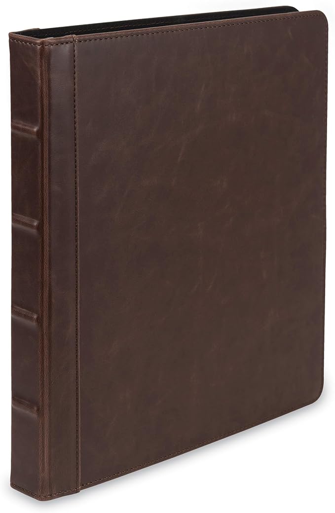Samsill Vintage Leather Binder, 0.5 Inch Round Ring (Holds 100 Sheets), Letter Size 8.5x11 Documents, Professional Organizer Portfolio, No Zipper, Brown