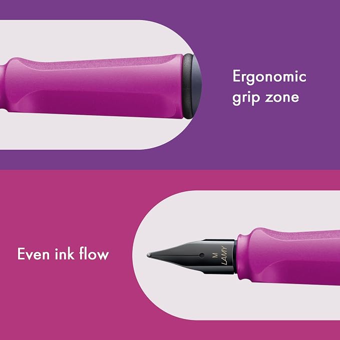 LAMY safari pink cliff - Fountain Pen with ergonomic grip & polished steel nib in size EF - ideal for any Writing & Calligraphy - including LAMY T 10 blue cartridge - Right-Handed | Lamy Fountain pen with ergonomic grip - robust ASA plastic - incl. LAM...