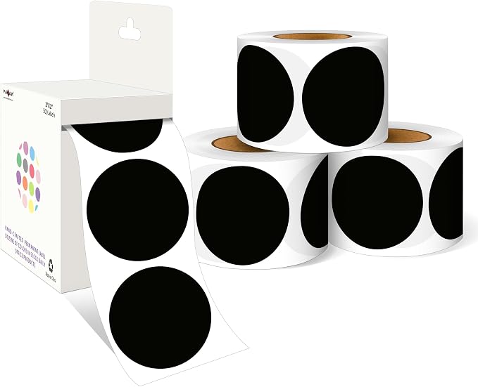 PARLAIM 2 Inch Round Adhesive Color-Code Dot Stickers,4Rolls/2000 per Rolls dots Label Dispenser Box, Circle Stickers Label Inch Coding Labels (Black)