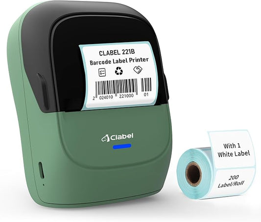 CLABEL Thermal Label Maker Machine: 2 Inch Portable Bluetooth Label Printer 221B Mini Wireless Barcode Printer Compatible with iOS & Android for Small Business Home Office Organization (Green)