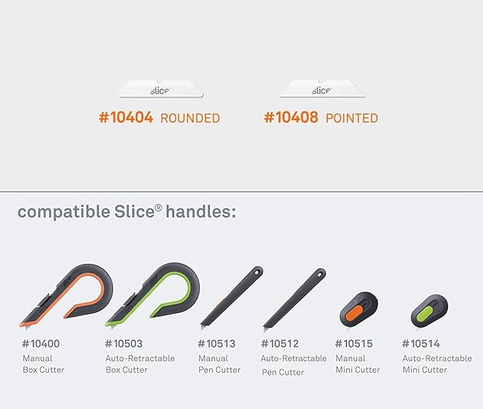 Slice 10408-CS Replacement Ceramic Blades with Pointed Tip for Slice Cutters, Stays Sharp up to 11x Longer Than Metal Blades (24 Pack)