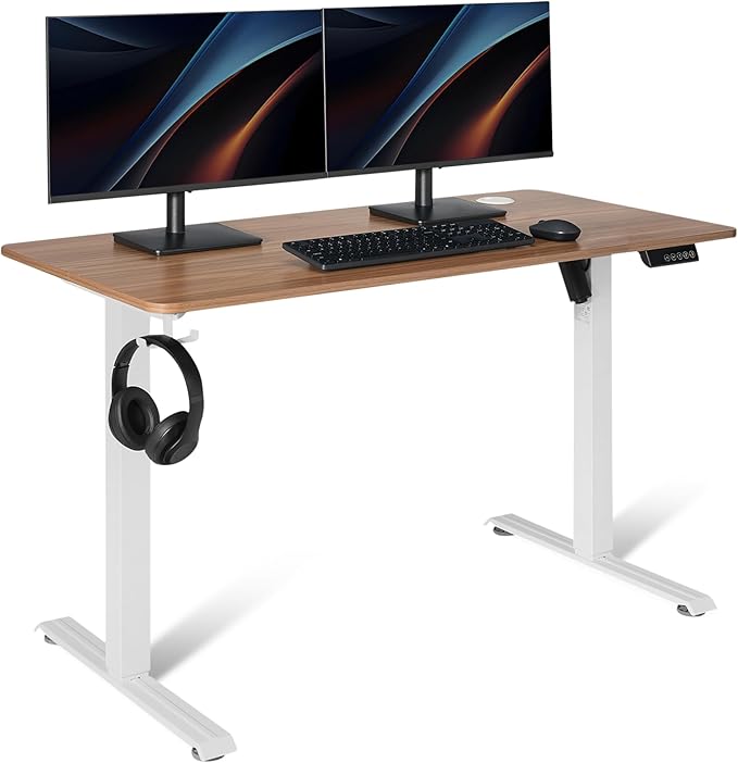 Amazon Basics Electric Standing Desk, Height Adjustable Home Office Desk with Quiet Motor and Multiple Presets, White/Oak Effect