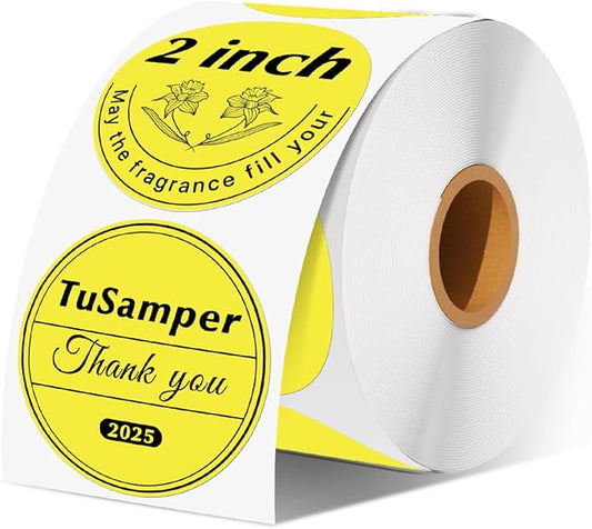 2 Inch (50.8mm x 50.8mm) Round Thermal Circle Sticker Labels, Self-Adhesive Multi-Purpose Roll Labels for DIY Logo Design, QR Code, Name Tag, Roll of 500, Yellow
