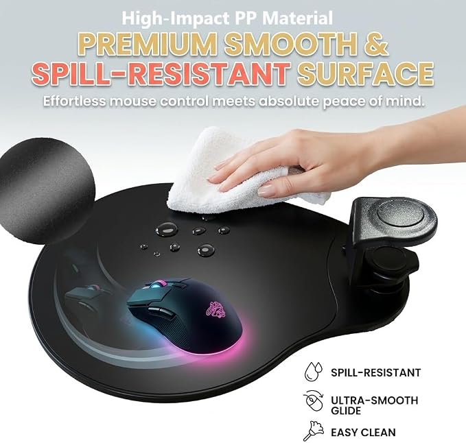 MAX SMART Clamp on Mouse Platform, Clip on Mouse Pad, Rotating 360, Easy Slide Out Tray, Suitable Up to for 1.5" Thickness Desk, for Home, Office to Save Space (Black)