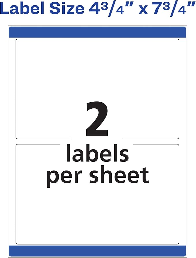 Avery Print-to-the-Edge Printable Shipping Labels, 4.75" x 7.75", Matte White, Sure Feed Technology, Laser & Inkjet Compatible, 50 Blank Labels, Great for Mailing, Branding, and More (6876)