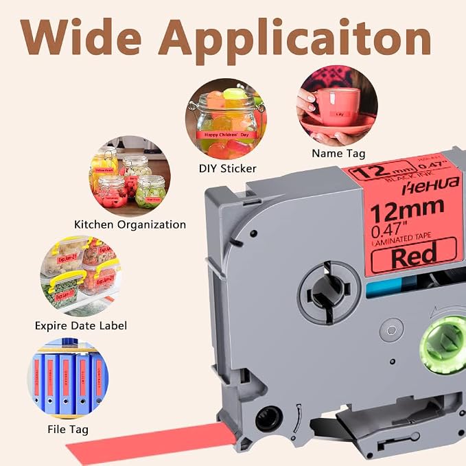 Hehua TZ431 3PK Compatible for Brother 12mm Label Maker Tape Black on Red | 1/2 inch;1/2';0.47';0.47 inch;TZe 431;Black on Red；12mm Label