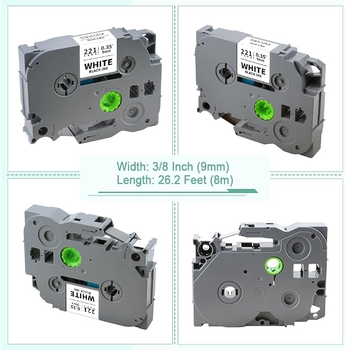 6PK Tz Tape 9mm 0.35" Laminated Compatible for Brother 9mm Colored Label | Tze-221 Tze-121 Tze-421 Tze-521 Tze-621 Tze-721 P Touch Tze 3/8" Label Maker Tape for PTD200 PTD210 PTH110 PTD220 PT1750 ﻿