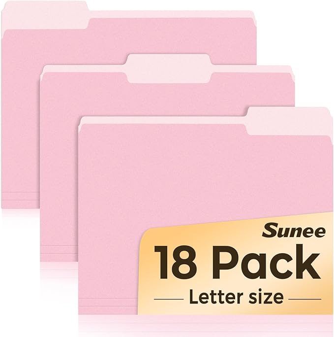 SUNEE File Folders, 18 Pack Manilla Folders 8.5 x 11, Colored Folders Office Organization Home School Folder for Documents Files Paper,Pink Color